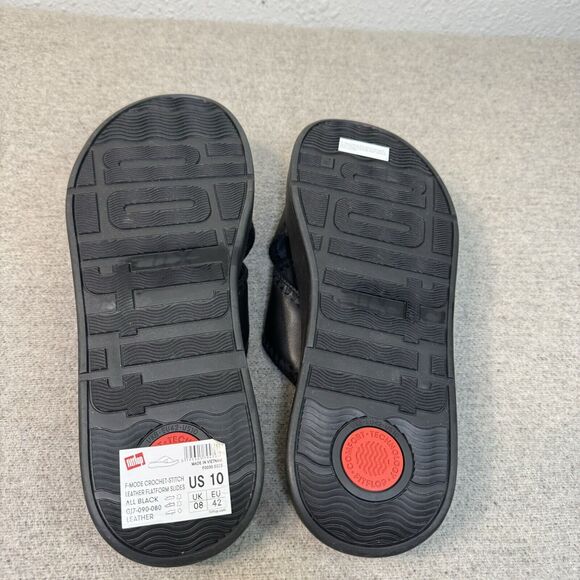 FitFlop Sandals Women 10 Black F Mode Crochet Trim Platform Slides Walk Comfort - Picture 8 of 8